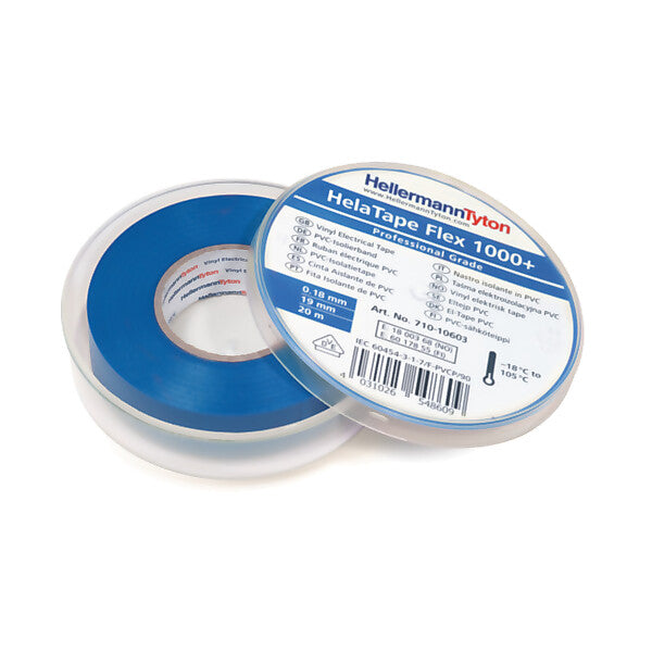 HellermannTyton Premium PVC-Isolierband 19mmx20m, blau FLEX1000+19x20 BU
